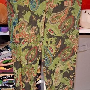 TRUE ROCK Green Paisley Wide-Leg Leggings with Multicolor Accents